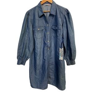 Sweet Kale Chambray Shirt Dress Button Front Long Sleeve Size XL NWT